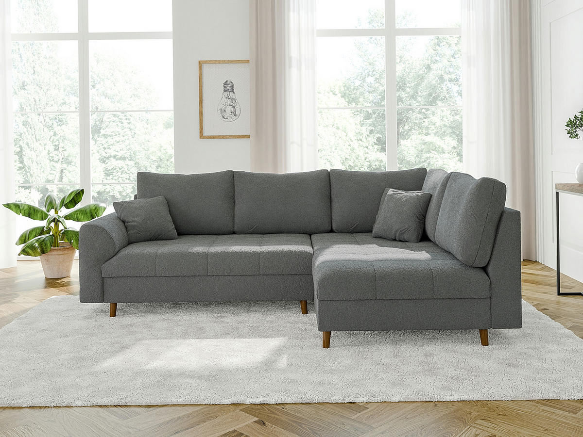 ECKSOFA Henrik Grau Boucle - Ottomane rechts - Braun/Grau, Holz/Textil (231/161cm) - S-Style Möbel
