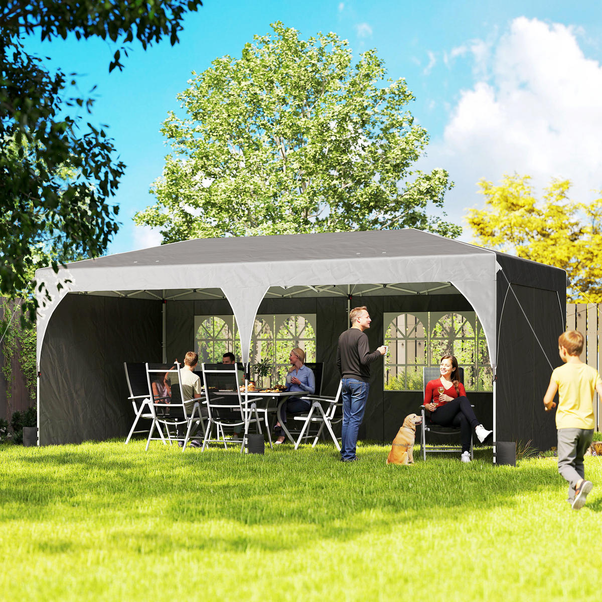 POP-UP-FALTZELT, 6×3m, hellgrau - Schwarz, Textil (300/275/595cm) - Vallsero