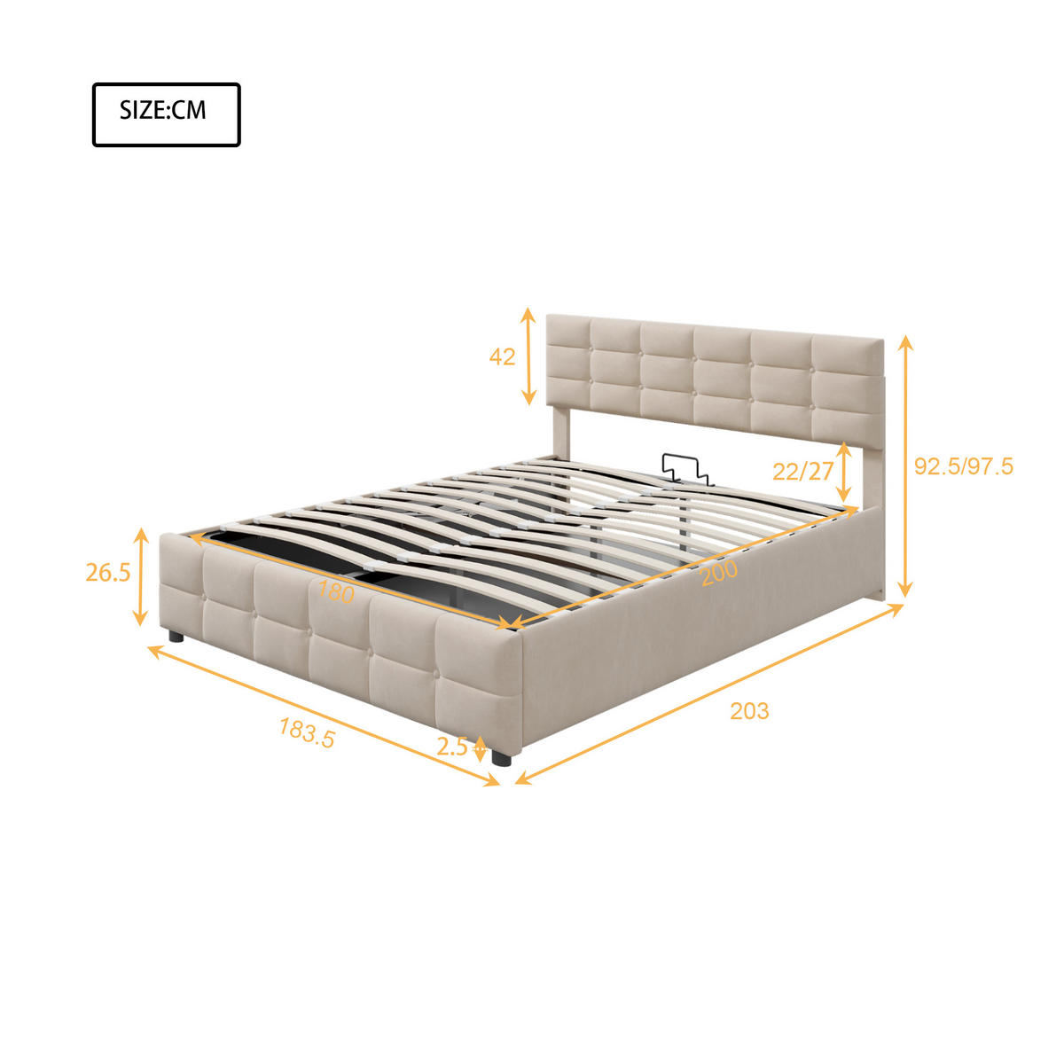 POLSTERBETT 180/200 cm in Beige Samt mit Bettkasten - Beige, Holzwerkstoff/Textil (180/200cm) - WISHDOR