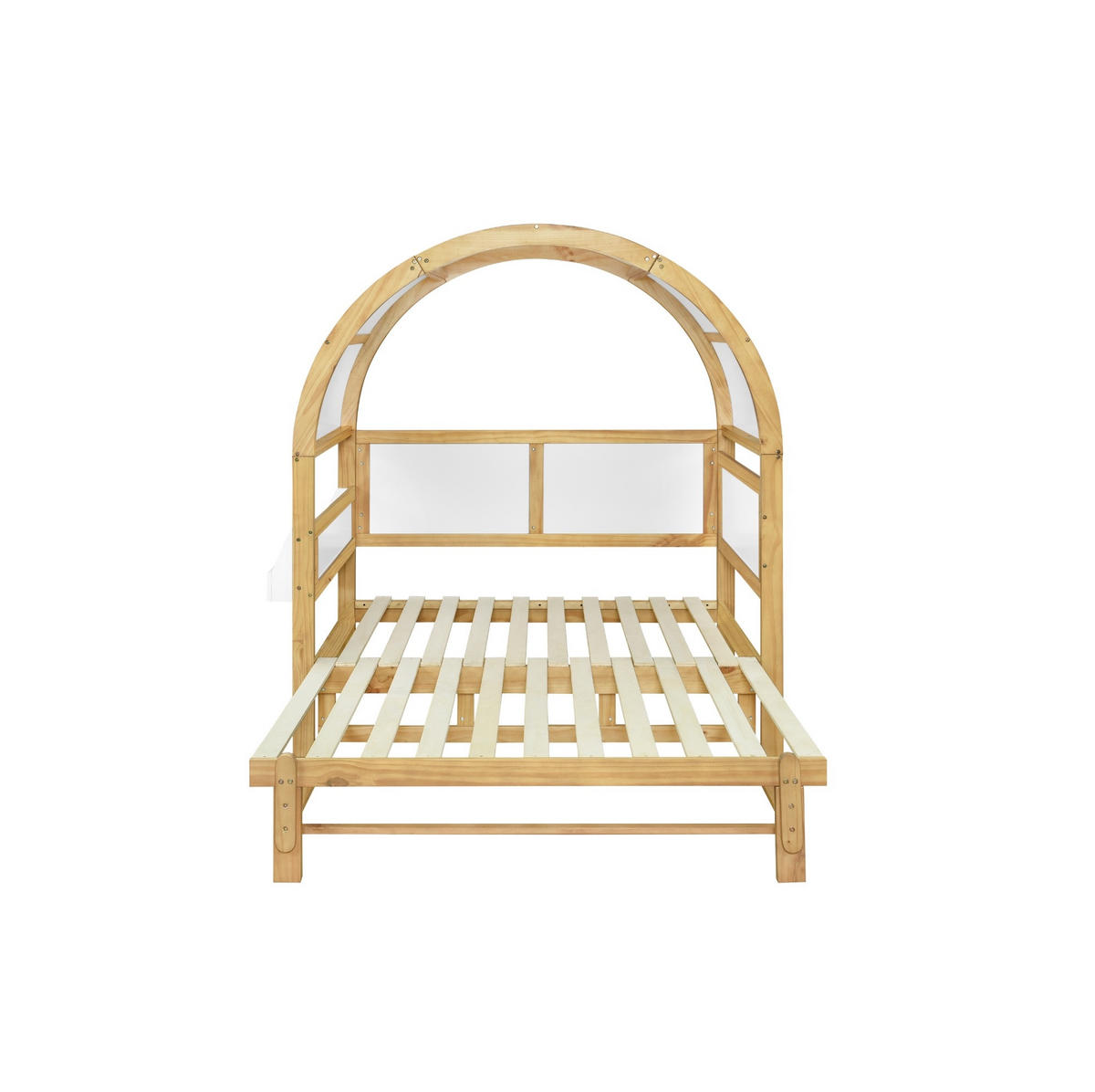 POSTELJA v obliki hiše 140/200 cm bela/naravna z izvlečnim ležiščem iz masivnega lesa in MDF - bela, leseni material (140/200cm) - OKWISH