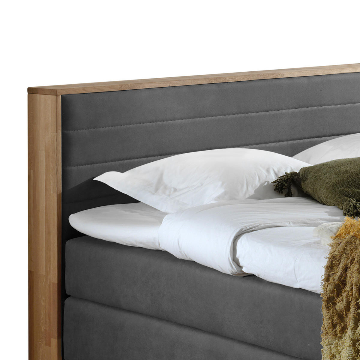 BOXSPRINGBETT - Massivholz / Textil / Teilmassivholz - Grau, Holz/Textil (180/200cm) - home24