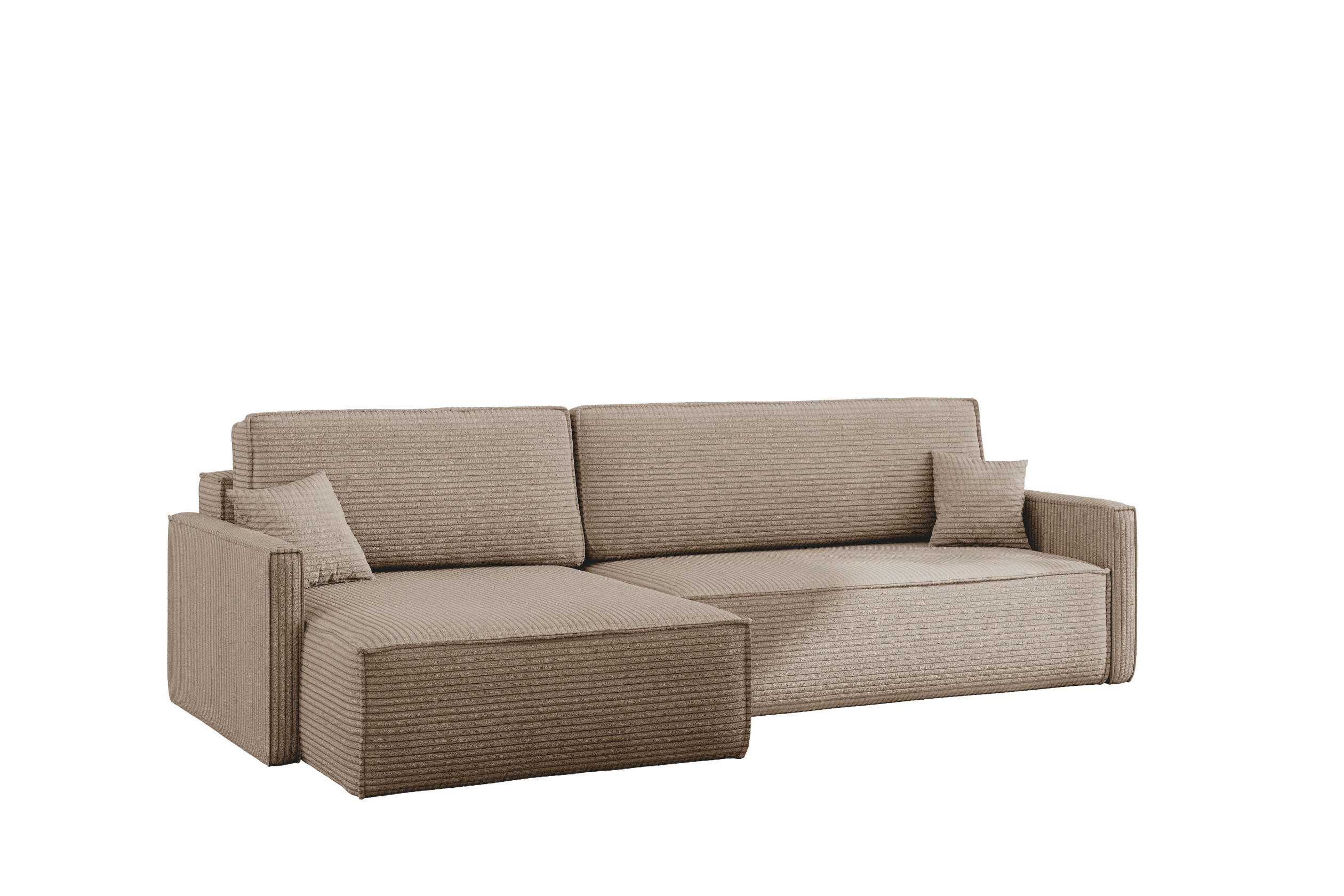 SCHLAFSOFA Carlos, Ecksofa L-Form mit schlaffunktion und bettkasten Stoff Poso Dunkelbeige Links - Taupe, Holz (142/83/250cm) - Kaiser Möbel