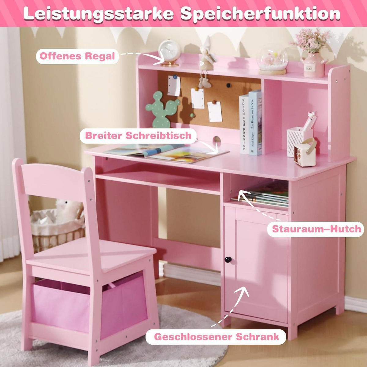 KINDERSCHREIBTISCH mit Stuhl 2-teiliges Set Rosa - Pink, Holzwerkstoff (95.5/95.5/45cm)