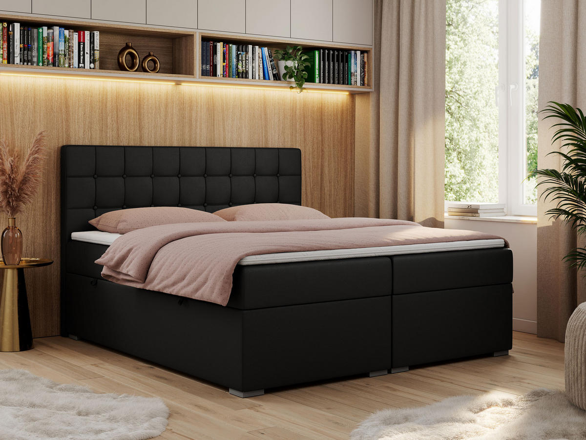 BOXBETT CARMEN 140/200 Schwarz Kunstleder - H4 - Schwarz, Holz/Textil (140/200cm) - MKS