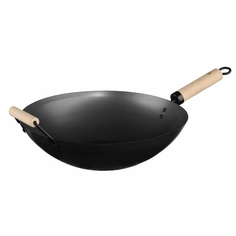 STAHLWOK mit Holzgriff 35/35/9 cm - Schwarz, Metall (35cm) - 5five Simply Smart