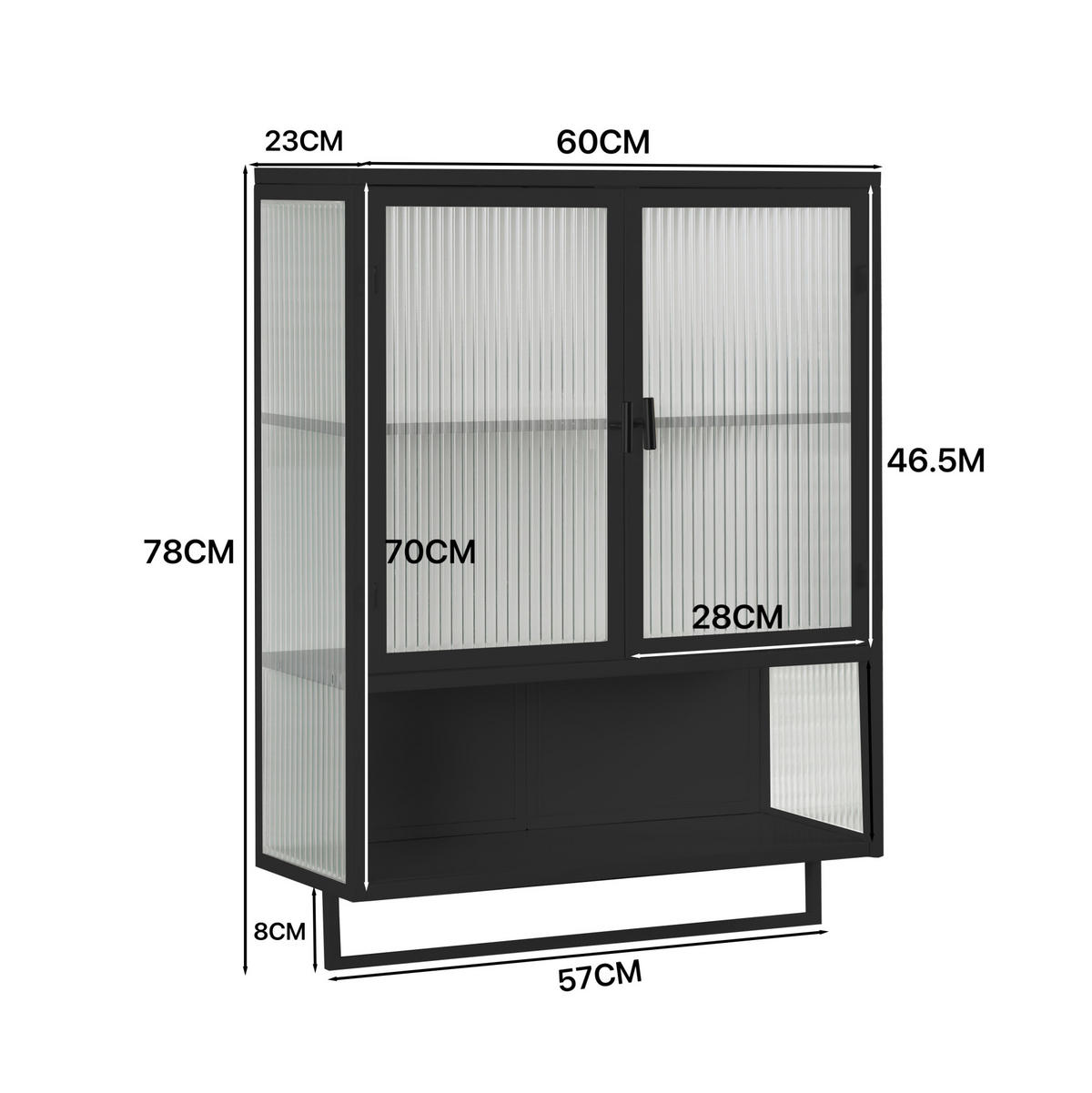 KÜCHENOBERSCHRANK 60/23/78 cm aus Glas und Metall mit Glastüren und Handtuchhalter Schwarz - Schwarz, Holzwerkstoff (60/78/23cm) - Modenvie