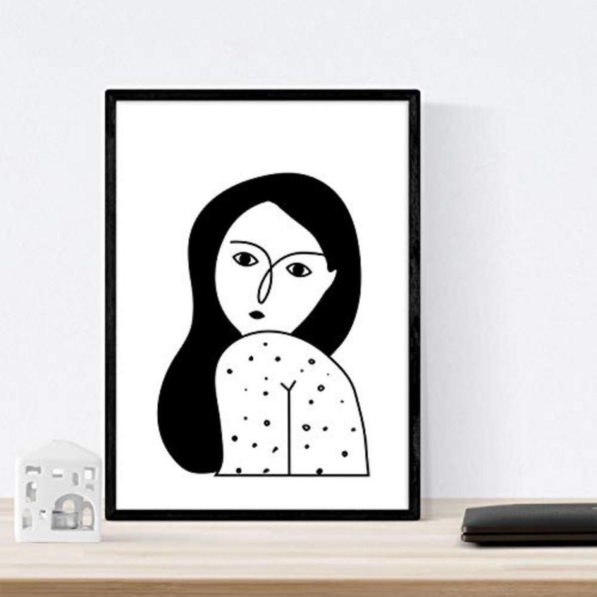 POSTER Set mit 4 Vier Collage Frauen Zeichnungen von Frauen A3 Schwarzer Rahmen - Schwarz, Papier (29.7/3cm) - Nacnic