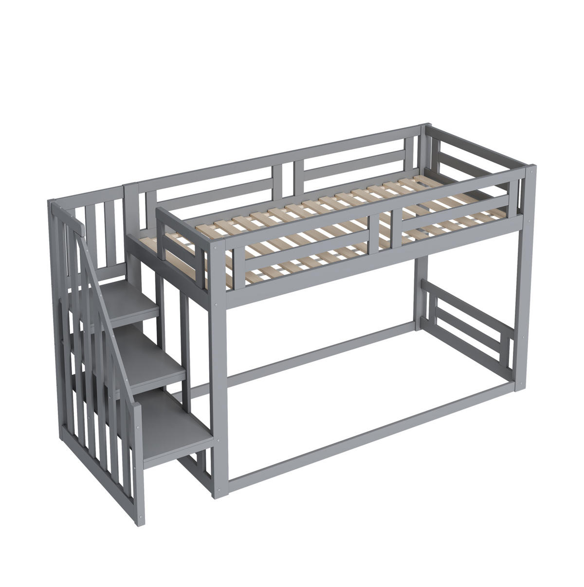 ETAGENBETT 90/200 cm mit Sicherheitstreppe, Stauraum und Lattenrost, Grau - Grau, Holzwerkstoff (90/200cm) - Redom