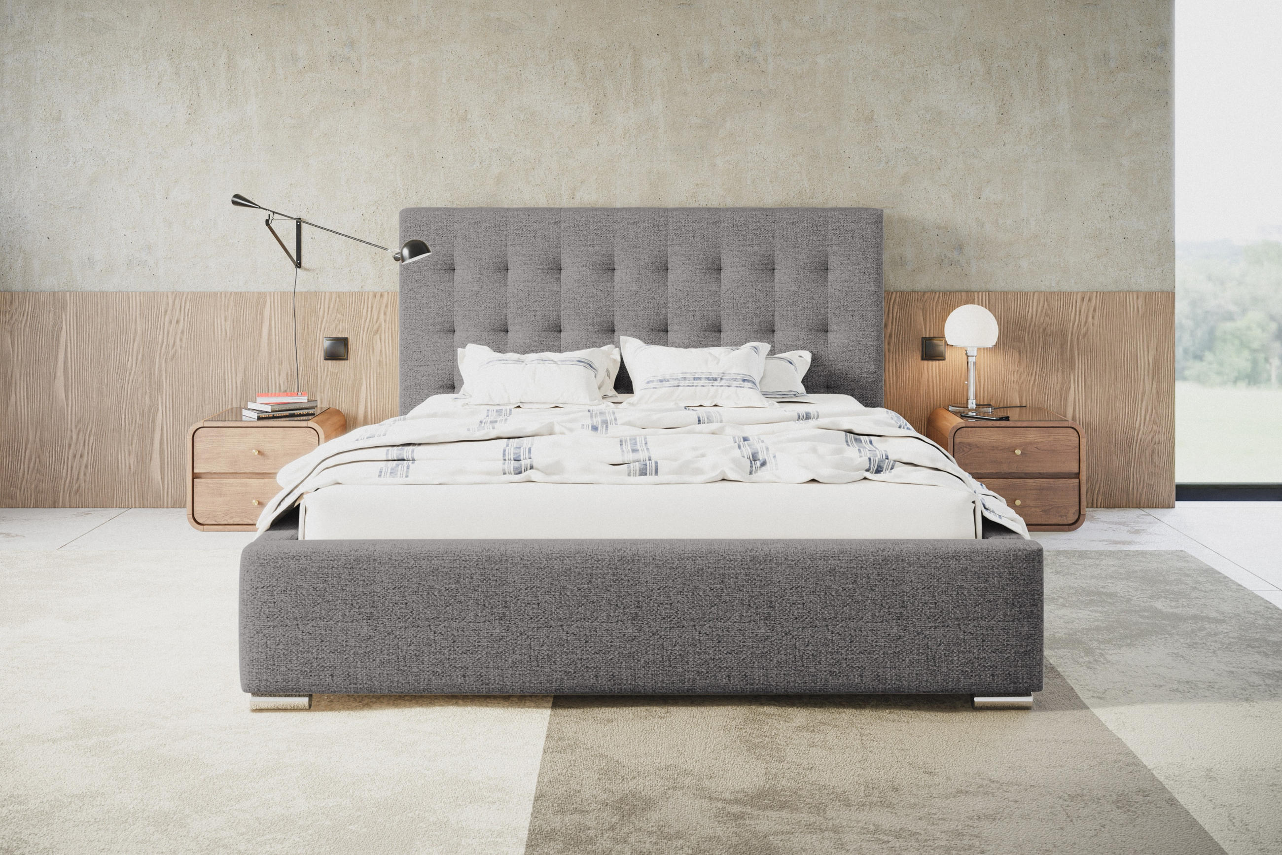 POLSTERBETT RIO, 160x200 cm, mit Bettkasten und Lattenrost aus Holz, Strukturstoff, Farbe: Hellgrau - Hellgrau, Holz/Kunststoff (160/200cm) - Alpi-Möbel