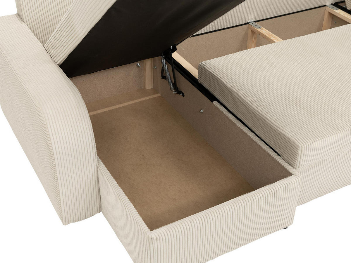 ECKSOFA Kris U Cord - Beige/Schwarz, Holz/Kunststoff (304/80/140cm) - MIRJAN24