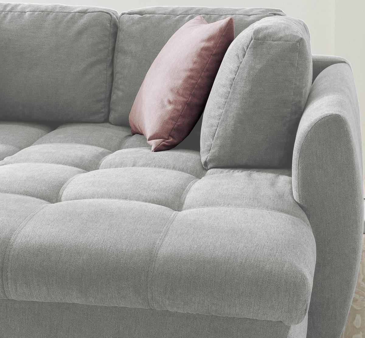 ECKSOFA mit Schlaffunktion, Wellenunterfederung, Ottomane rechts B250/T190/H84 cm, Liegefl. 179x190 cm, Mikrofaser Grau / 17003 - Chromfarben/Grau, Textil/Metall (250/190cm) - luma-home