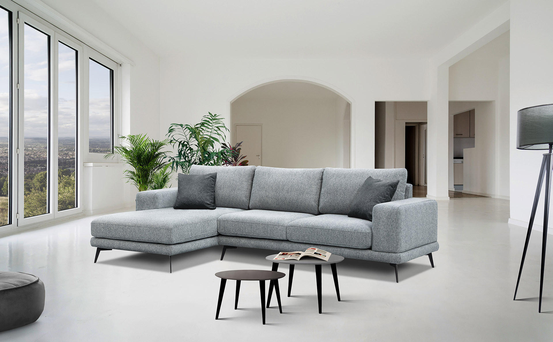 ECKSOFA MEDIOLANE 5-Sitzer, silberfarben - Silberfarben, Holzwerkstoff/Textil (158/282cm) - Courtois Laville