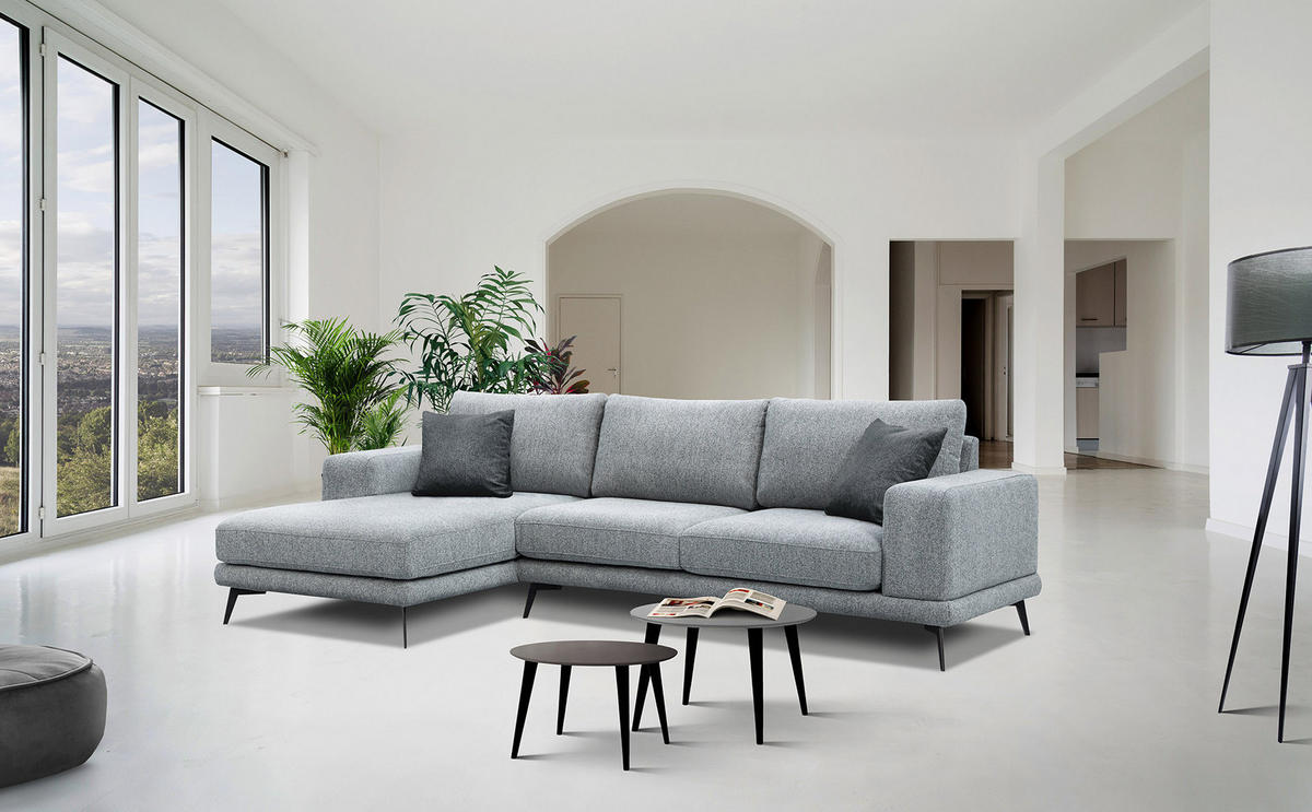 ECKSOFA MEDIOLANE 5-Sitzer, silberfarben - Silberfarben, Holzwerkstoff/Textil (158/282cm) - Courtois Laville