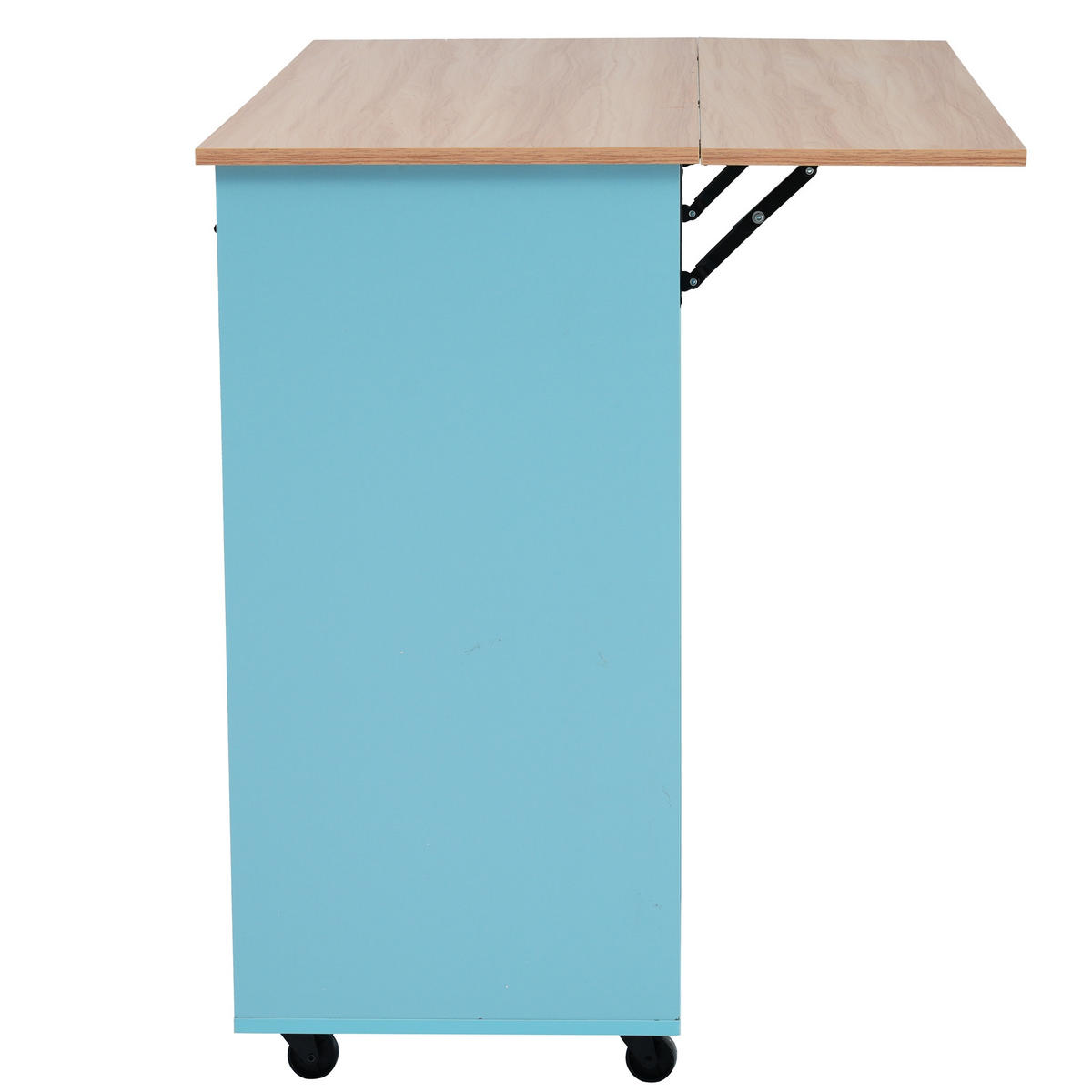 KÜCHENINSEL 129/71/91,5 cm Blau mit 2 Schubladen, Klappbarer Arbeitsplatte, 5 Universalrädern und Massivholzfüßen - Blau, Holz/Holzwerkstoff (120/91.5/46cm) - Oxeza