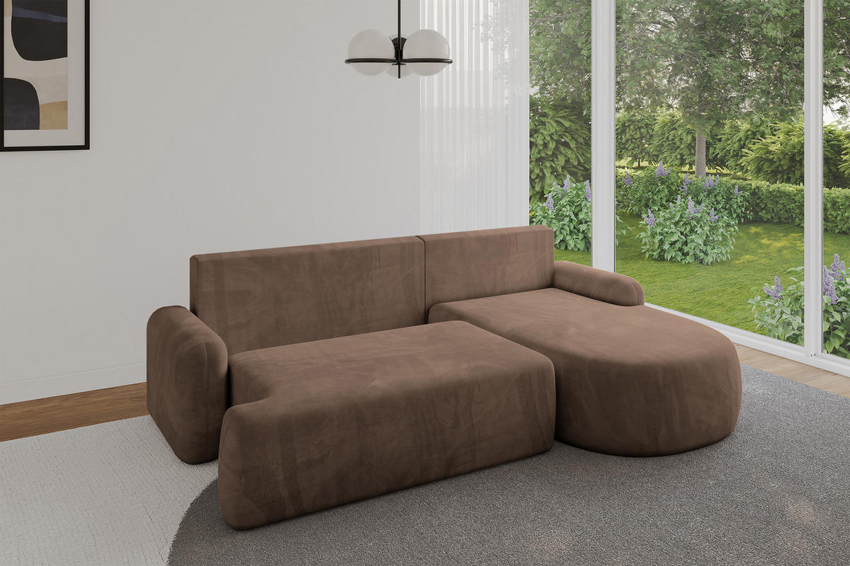 ECKSOFA mit Schlaffunktion und Bettkasten LIRA-L - 264x172x89 Braun - Braun, Holzwerkstoff/Textil (172/264cm) - ALTDECOR