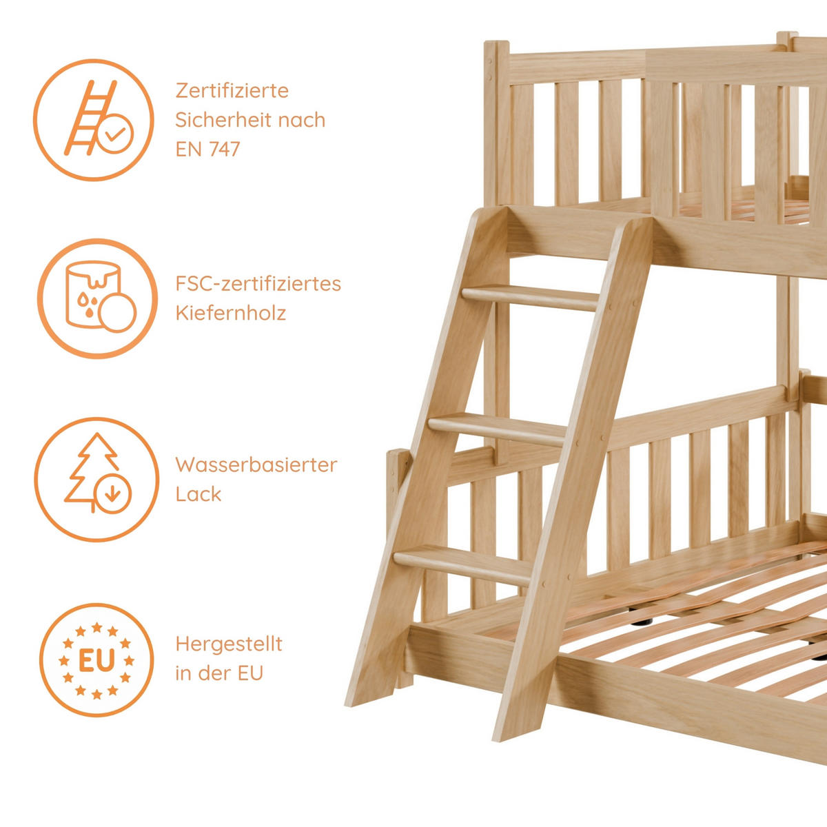 ETAGENBETT mit Leiter 120x200 in Natur - Naturfarben, Holz (120/200cm) - Kids Collective