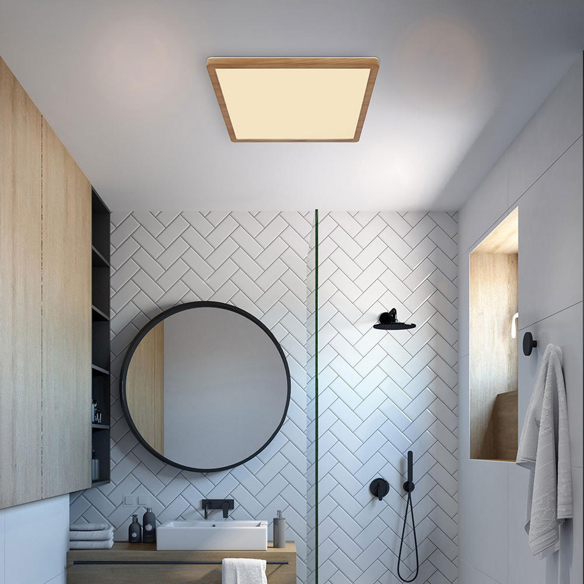 LED DECKENLEUCHTE Holzoptik Braun - Braun, Kunststoff (29.4/29.4/2.5cm) - Globo Lighting