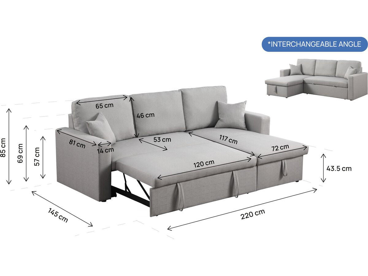 ECKSCHLAFSOFA Alain Hellgrau - Hellgrau, Textil (221/145cm) - Habitat Garten