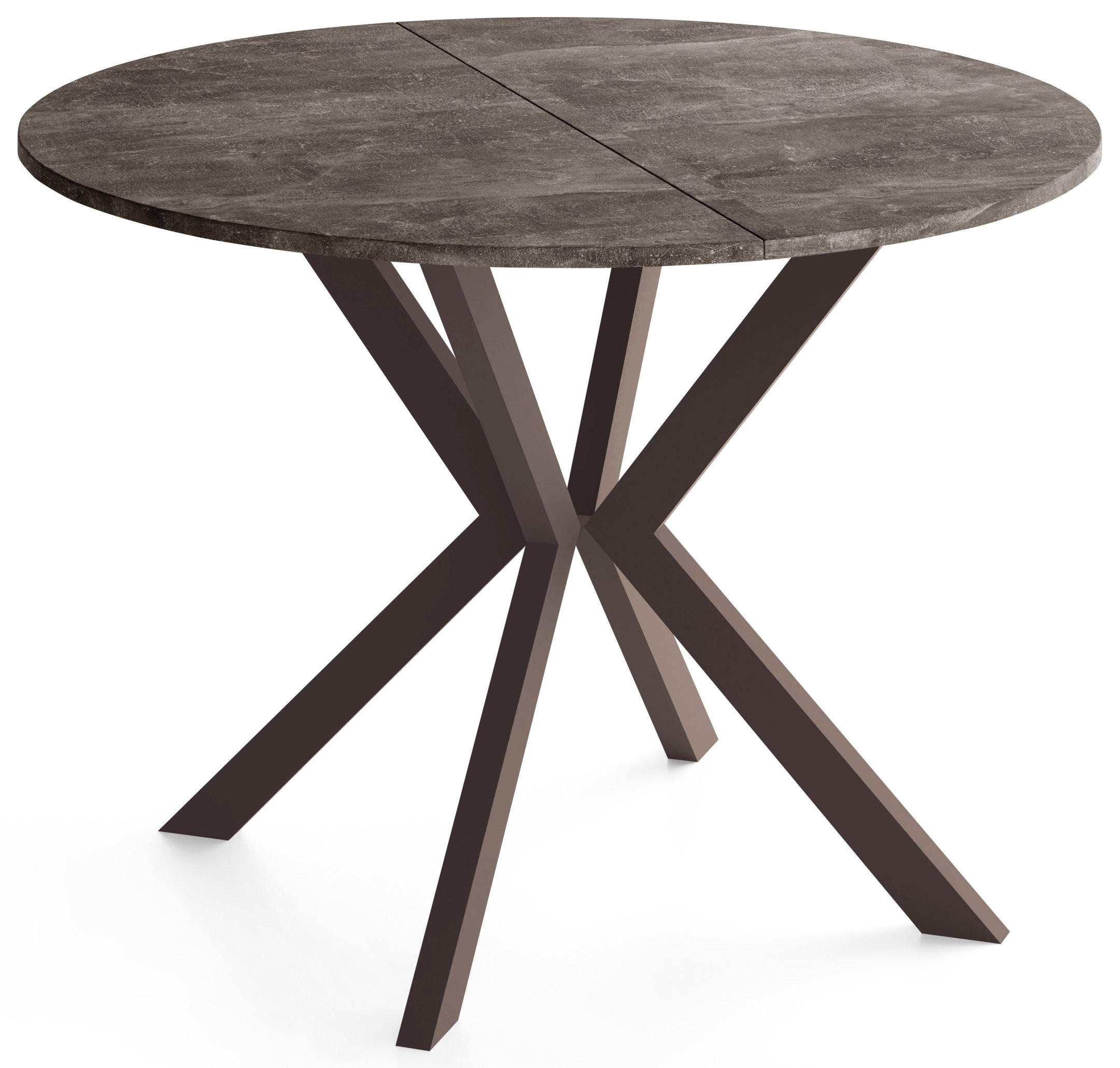 ESSTISCH Valio rund oval ausziehbar verlängerbar mit braunen Metallbeinen, Beton Dunkelgrau 100-140/100/76 cm - Dunkelgrau/Braun, Holzwerkstoff/Metall (100/140/76cm) - WFL GROUP