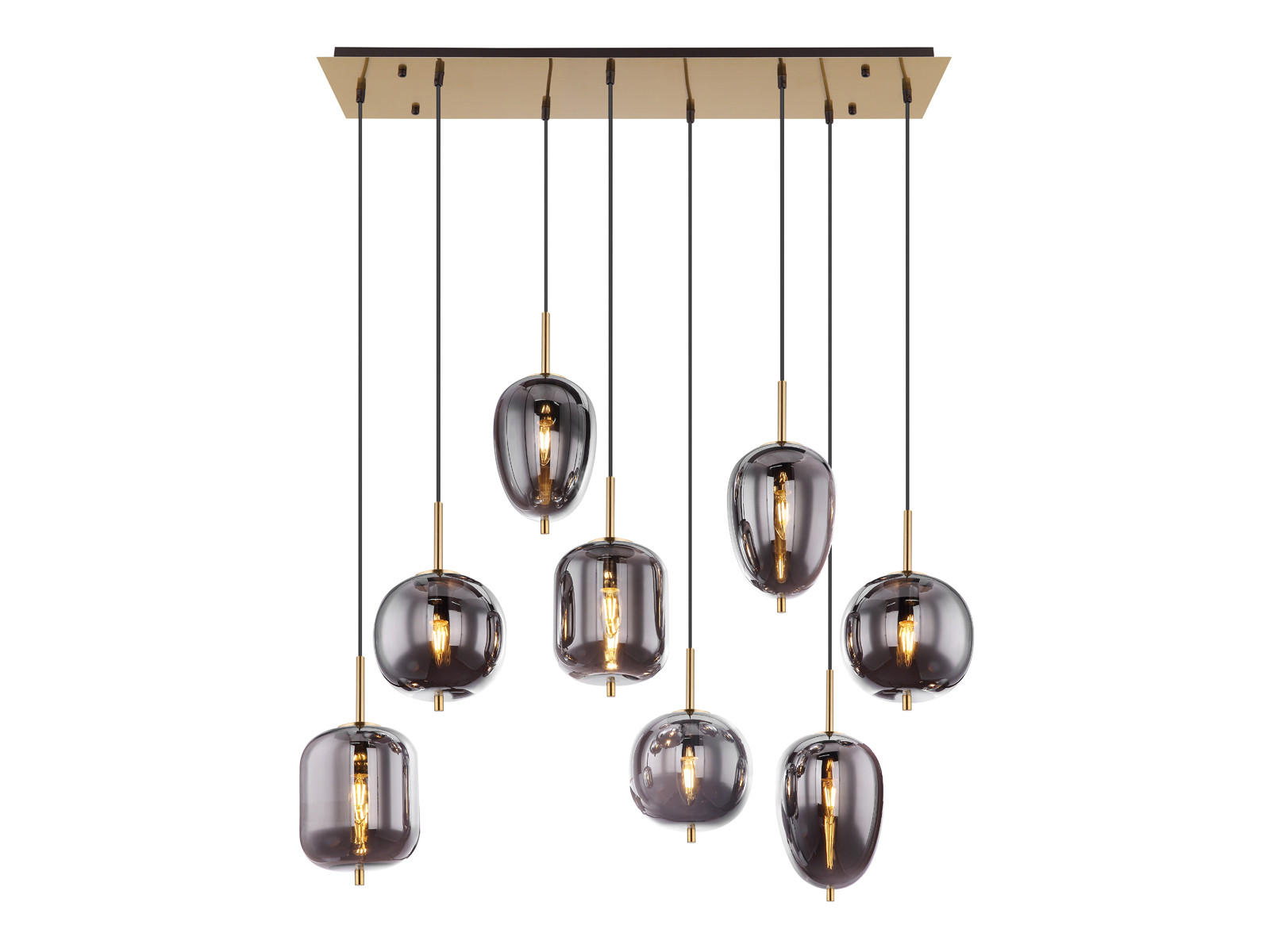 LED-PENDELLEUCHTE Messing Breite 94cm, Glaskugeln Rauchglas - Messingfarben/Schwarz, Glas/Metall (34/94/120cm) - meineWunschleuchte
