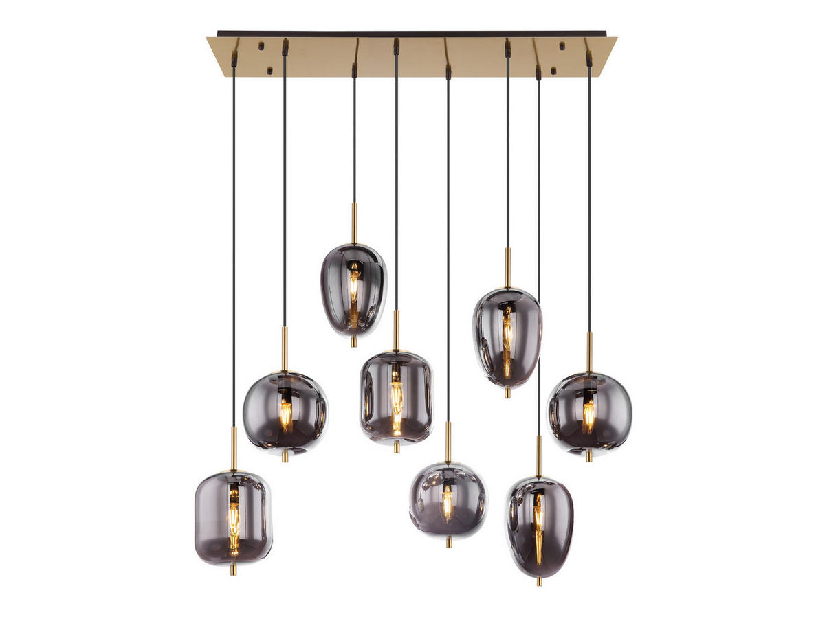 LED-PENDELLEUCHTE Messing Breite 94cm, Glaskugeln Rauchglas - Messingfarben/Schwarz, Glas/Metall (34/94/120cm) - meineWunschleuchte