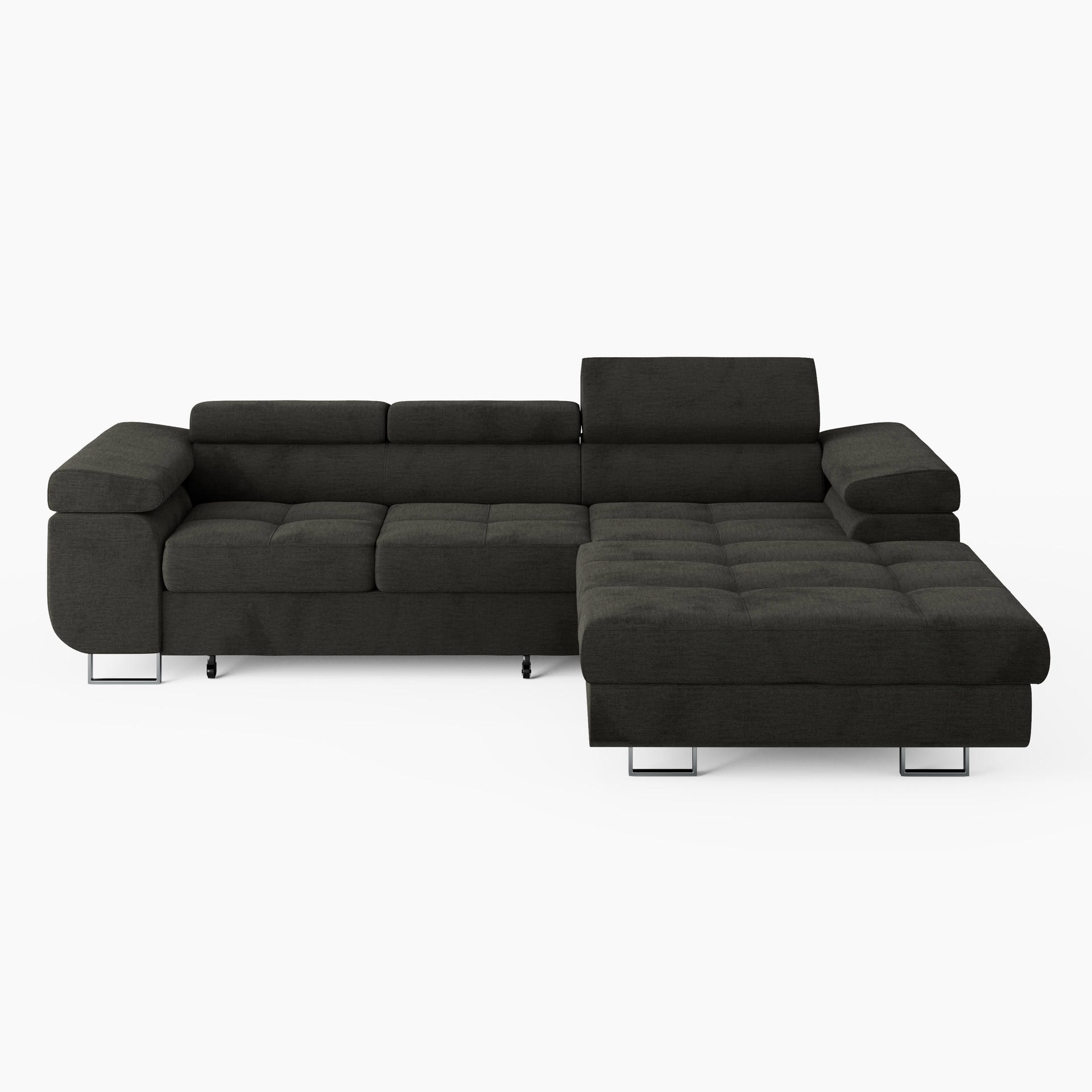 ECKSOFA VEMO CORE Rechts Schwarz Velours-Stoff mit Schlaffunktion und Bettkasten - Schwarz, Holz/Metall (280/205cm) - Barchello