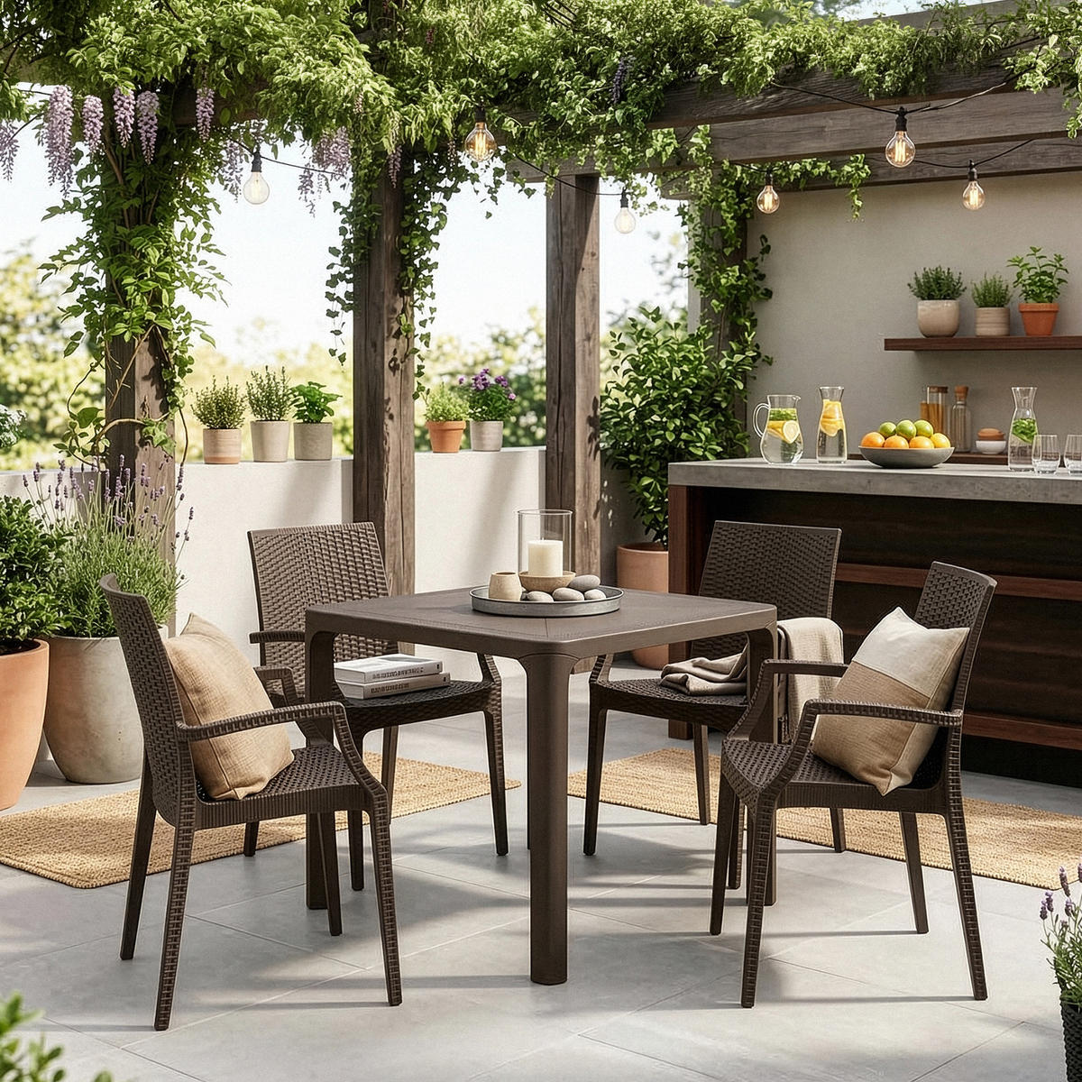 GARTENMÖBEL-SET LEOPSI, ETULI 5-tlg, Braun - Braun, Kunststoff - KONSIMO®
