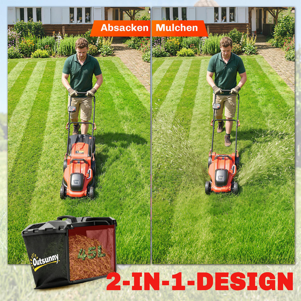 RASENMÄHER Kunststoff Metall Rot - Rot, Kunststoff (46/109/131cm) - Outsunny