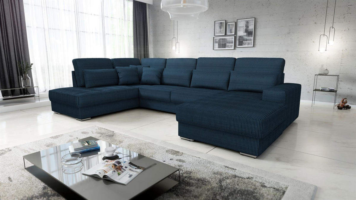 WOHNLANDSCHAFT Nevio In Scala - Dunkelblau, Holzwerkstoff/Textil (401/88/226cm) - Fun Möbel