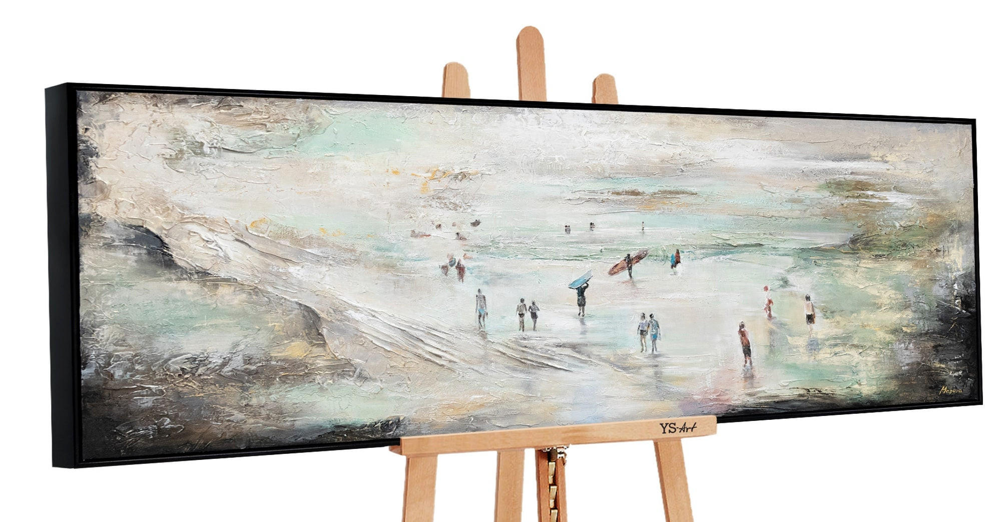 GEMÄLDE Wellenreiten Schattenfugenrahmen Schwarz 150x50 cm - Schwarz, Holz (150/50cm) - YS-art gallery