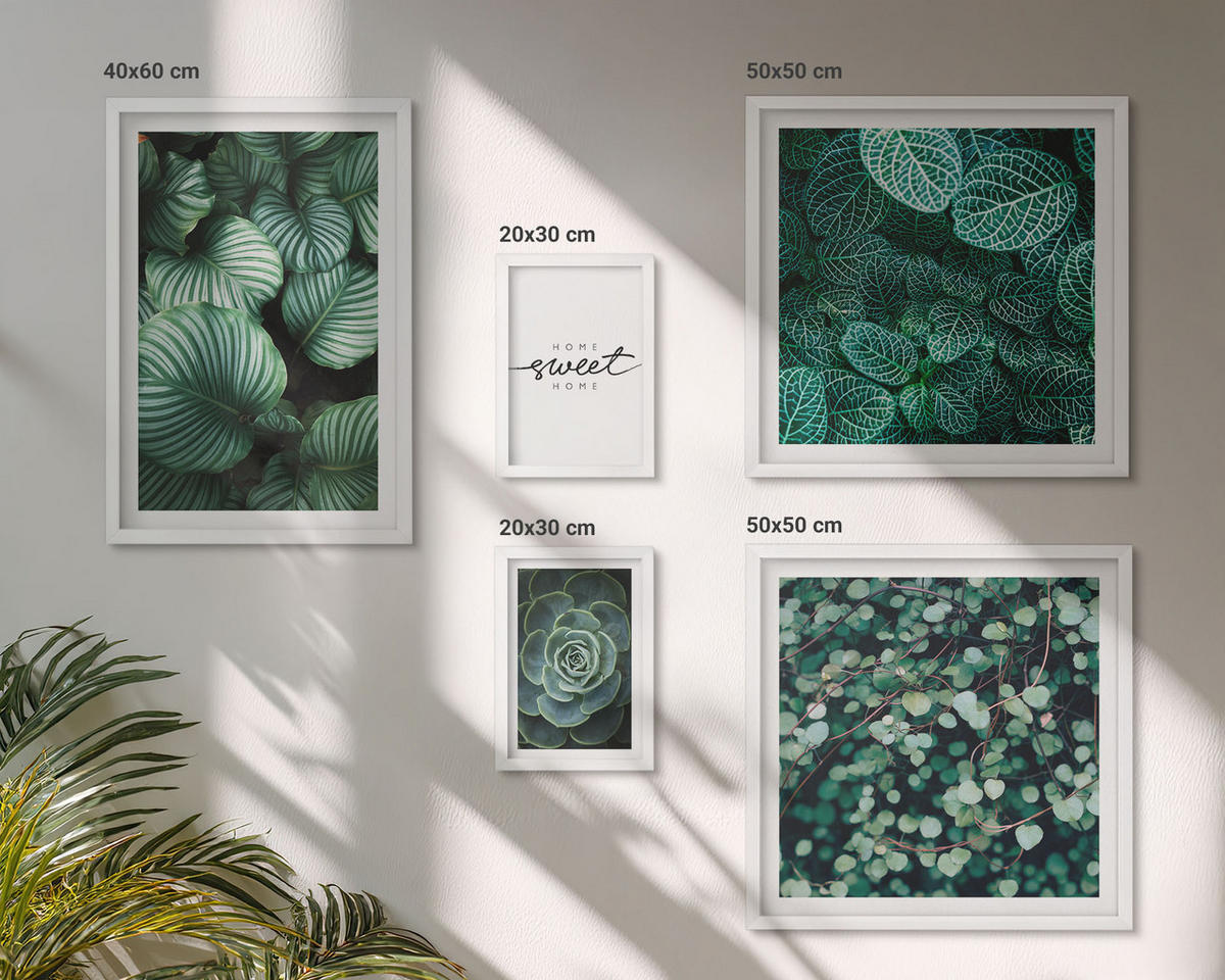 BILDER SET 5er Set - 50x50 cm & 20x30 cm & 40x60 cm Weißer Rahmen - Wellen, Sand, Wasser, Steine, Strand - Weiß, Kunststoff (40/60cm) - TULUP