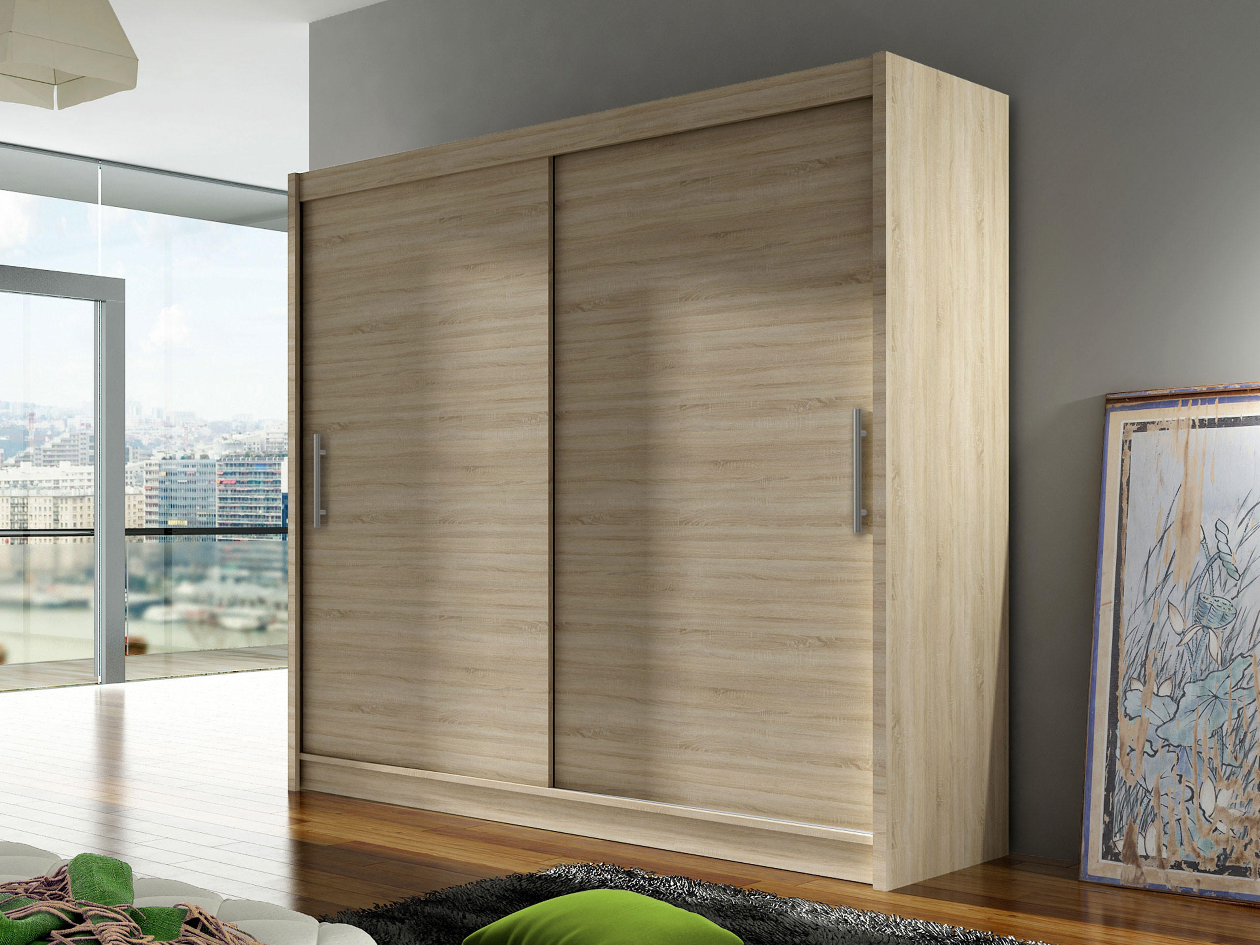 KLEIDERSCHRANK London I 180 - Silberfarben/Sonoma Eiche, Holzwerkstoff/Kunststoff (180/215/58cm) - MIRJAN24