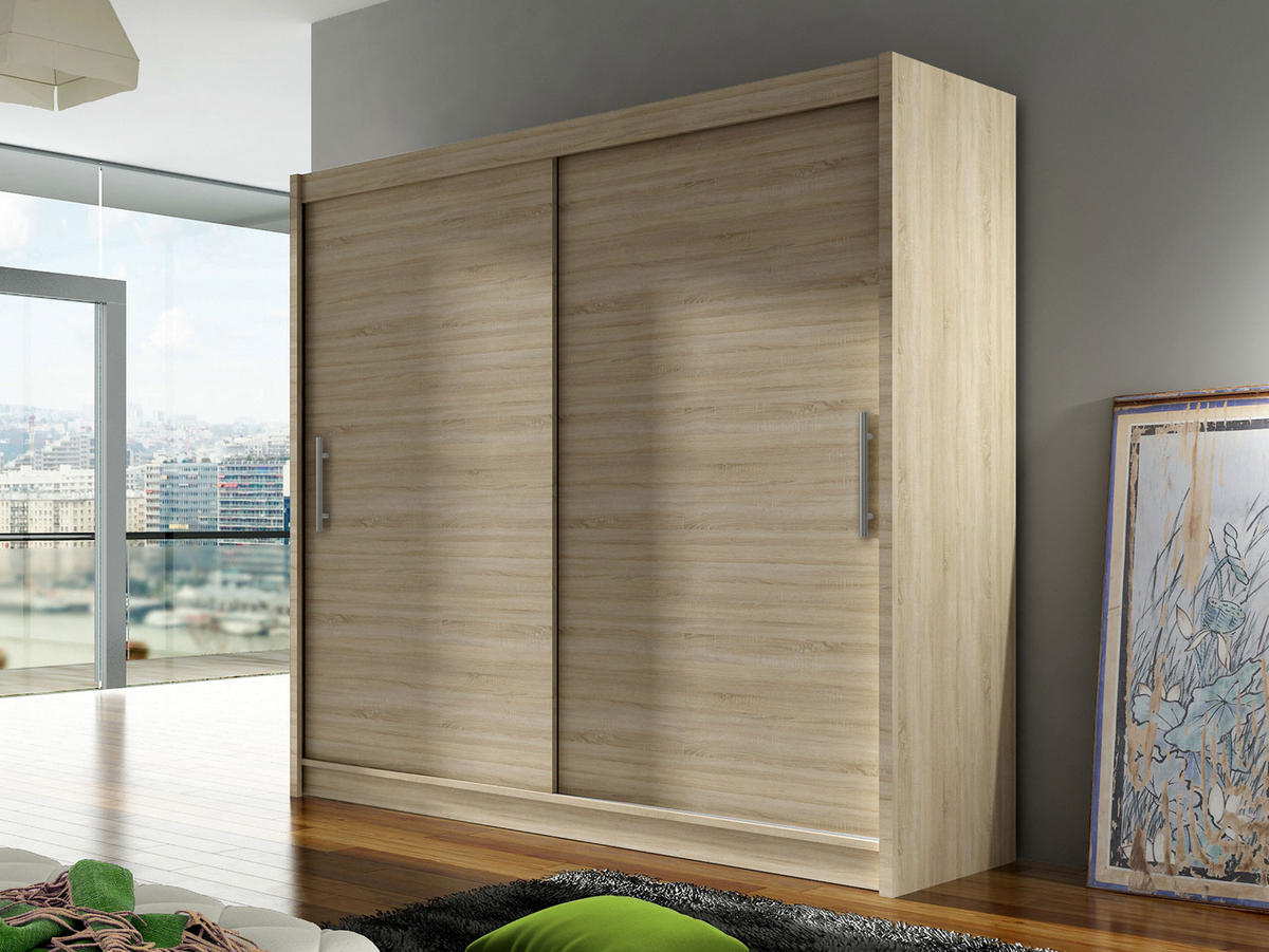 KLEIDERSCHRANK London I 180 - Silberfarben/Sonoma Eiche, Holzwerkstoff/Kunststoff (180/215/58cm) - MIRJAN24