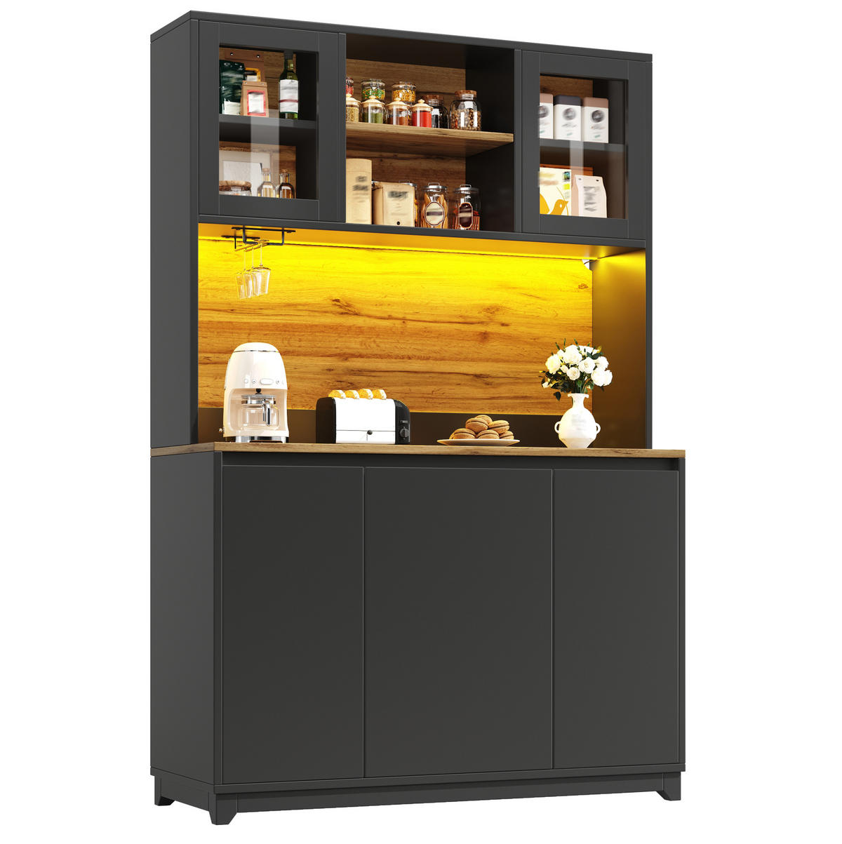 SIDEBOARD mit LED 120 x 40 x 180 cm Schwarz MDF/Metall - Schwarz, Metall (40/180/120cm) - Meubliv