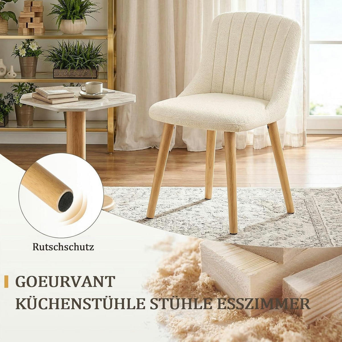 ESSZIMMERSTÜHLE 4er Set Samt Weiß Holzbeine - Weiß, Textil (48.5/81/43.5cm)