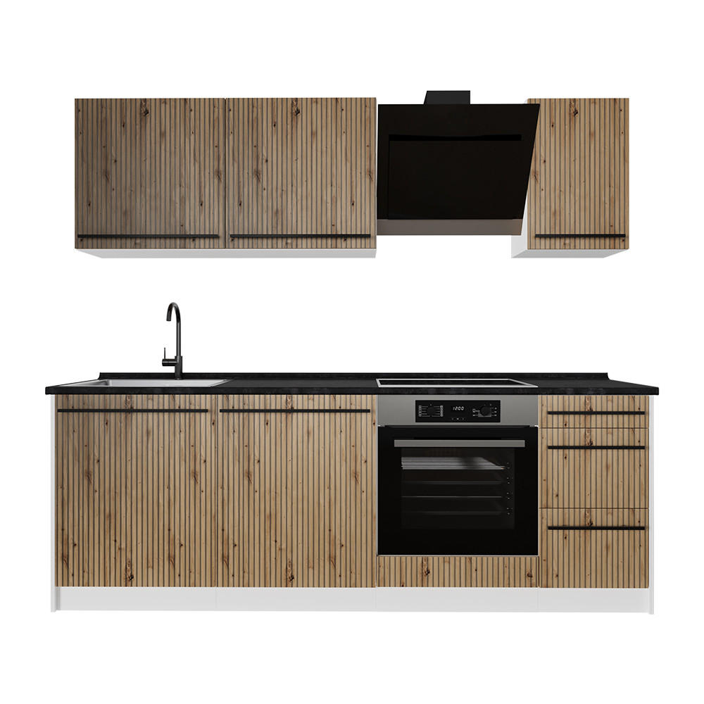 KÜCHENZEILE R-Line, Artisan-Eiche/Weiß, 220 cm Arbeitsplatte Anthrazit - Eiche Artisan/Weiß, Holzwerkstoff (220/81.6/60cm) - Vicco