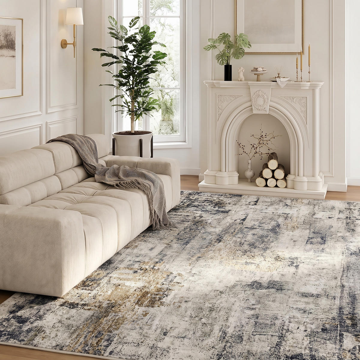 TEPPICH Polyester Grau - Grau, Textil (140/200cm) - HOMCOM