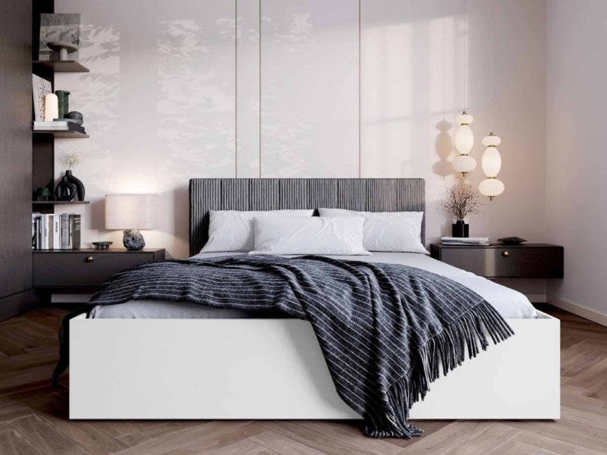 BETT Weiß STYLE Mit Gepolstertem Grauem Kopfteil 120x200 cm - Weiß/Grau, Textil (120/200cm) - Sepro Meble