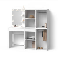 SCHMINKTISCH Nola Weiß 140 cm mit LED Beleuchtung und Schränken - Weiß, Holzwerkstoff (140/140/40cm) - Livinity®