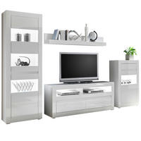 WOHNWAND 4-teilig Hochglanz weiß 302 cm, Anbauwand mit Soft-Close - Weiß Hochglanz/Weiß, Glas/Holzwerkstoff (302/198/42cm) - Furn.Design