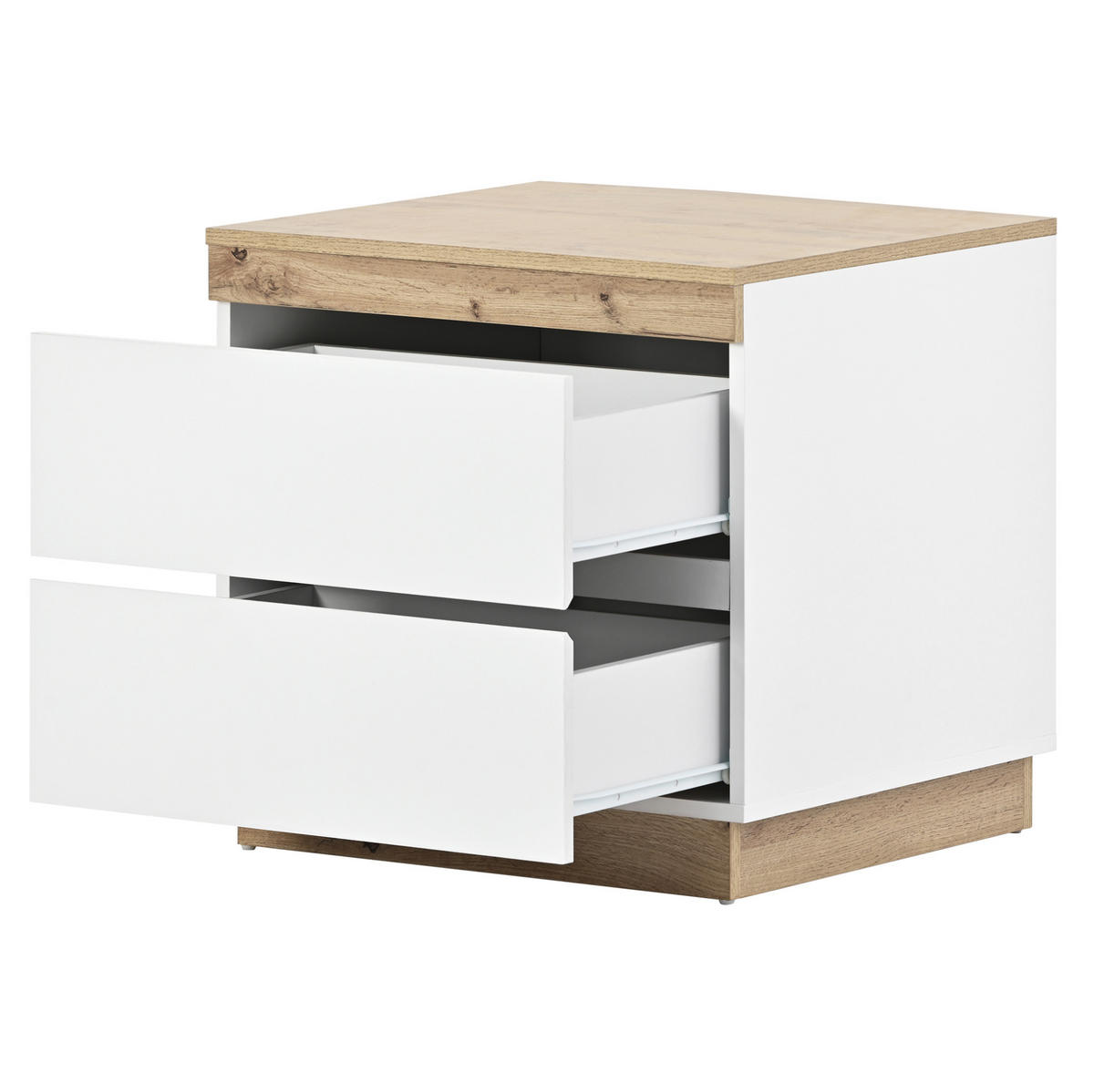 NACHTTISCH aus E1-Spanplatte 55x40x55 cm Weiß/Eiche mit 2 Schubladen und Stauraum - Eichefarben, Holzwerkstoff (55/40/55cm) - Modfu