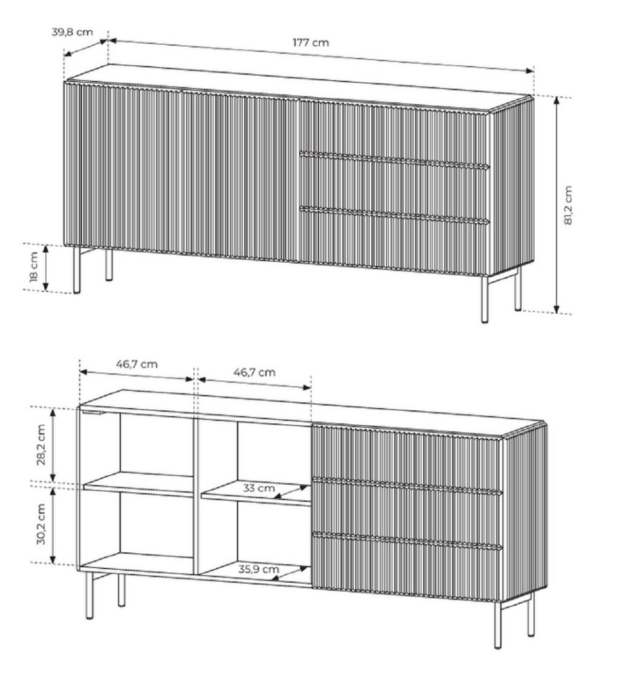 KOMMODE 177 cm mit Schubladen Galiano, 2 Türen, Kaschmir - Kaschmir/Beige, Holz/Metall (177/81/40cm) - Emporius