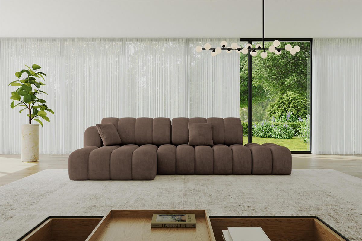 ECKSOFA mit Schlaffunktion Ottomane Links OLEA-L2 321x164x75 Braun Velours - Schwarz/Bronzefarben, Holzwerkstoff/Kunststoff (321/164cm) - ALTDECOR