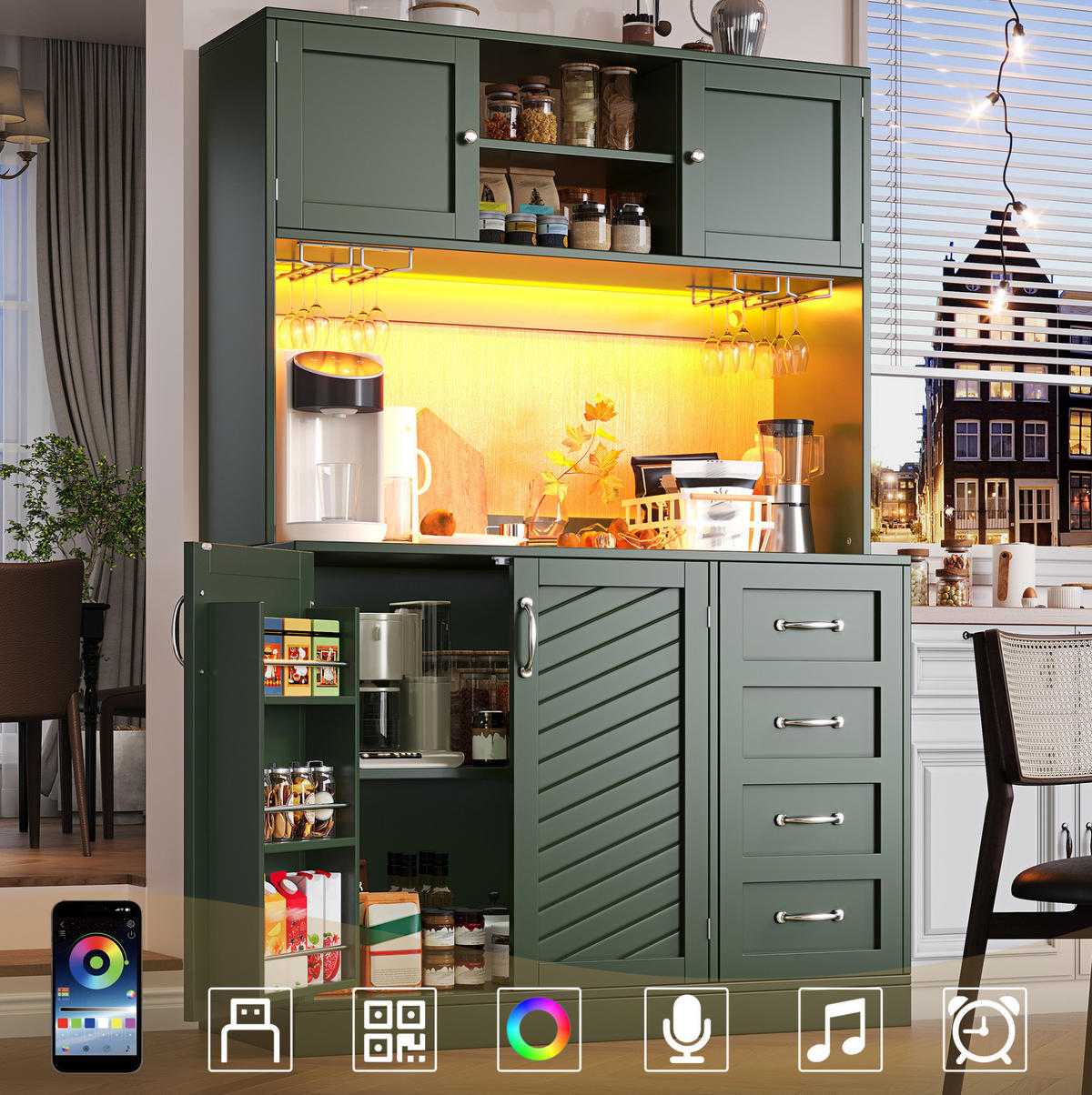 BUFFETSCHRANK mit LED 120x40x188 cm MDF Grün 4 Türen - Grün, Holzwerkstoff (40/188/120cm) - Meubliv
