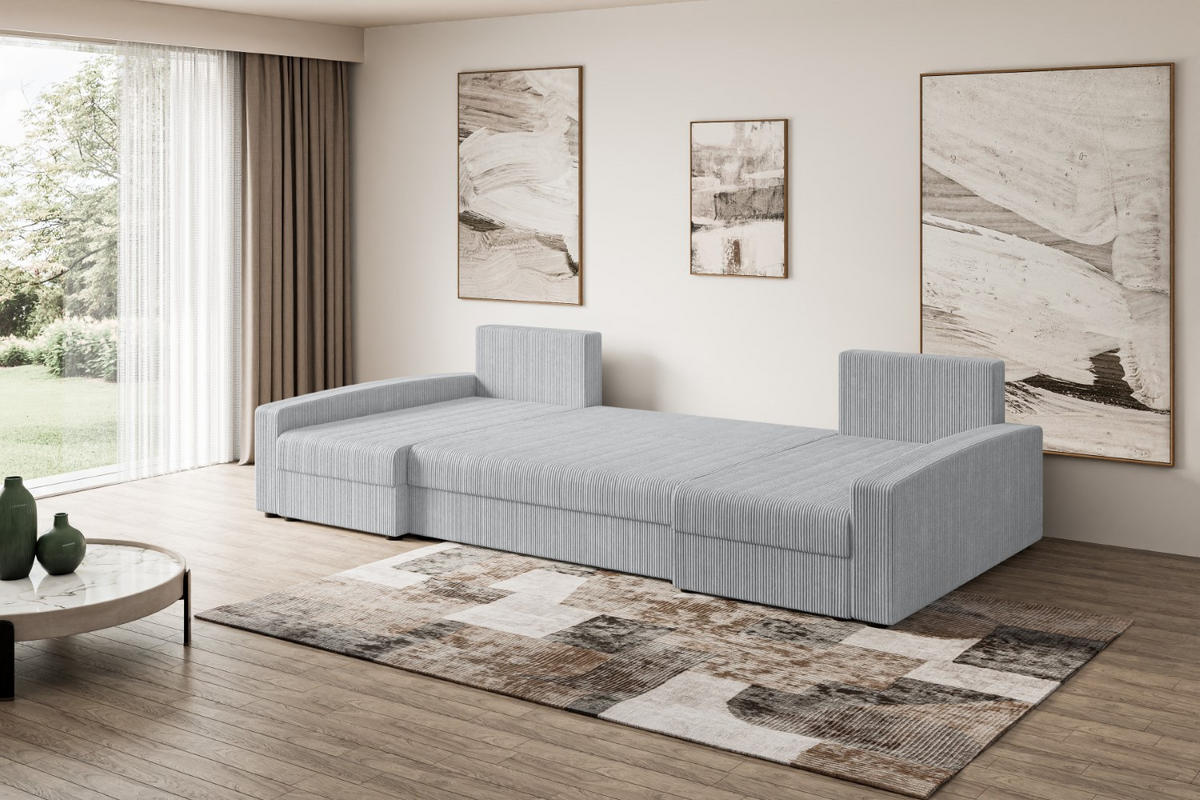 WOHNLANDSCHAFT mit Schlaffunktion und Bettkasten ALESIA-U 301x140x90 cm Grau Cord - Silberfarben/Grau, Holzwerkstoff/Kunststoff (301/90/140cm) - ALTDECOR