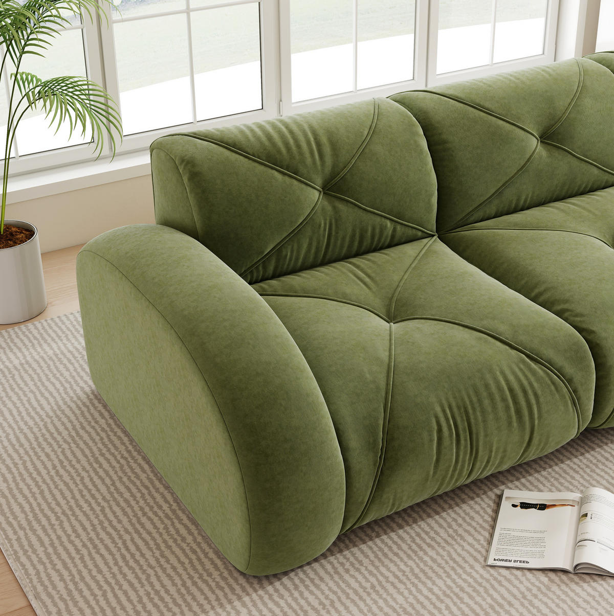 3-SITZER Sofa rahmenlos mit Chenille-Bezug, 32D-Schaumstoff und flexiblem Aufbau, Grün - Grün, Textil (281/76/95cm) - Redom