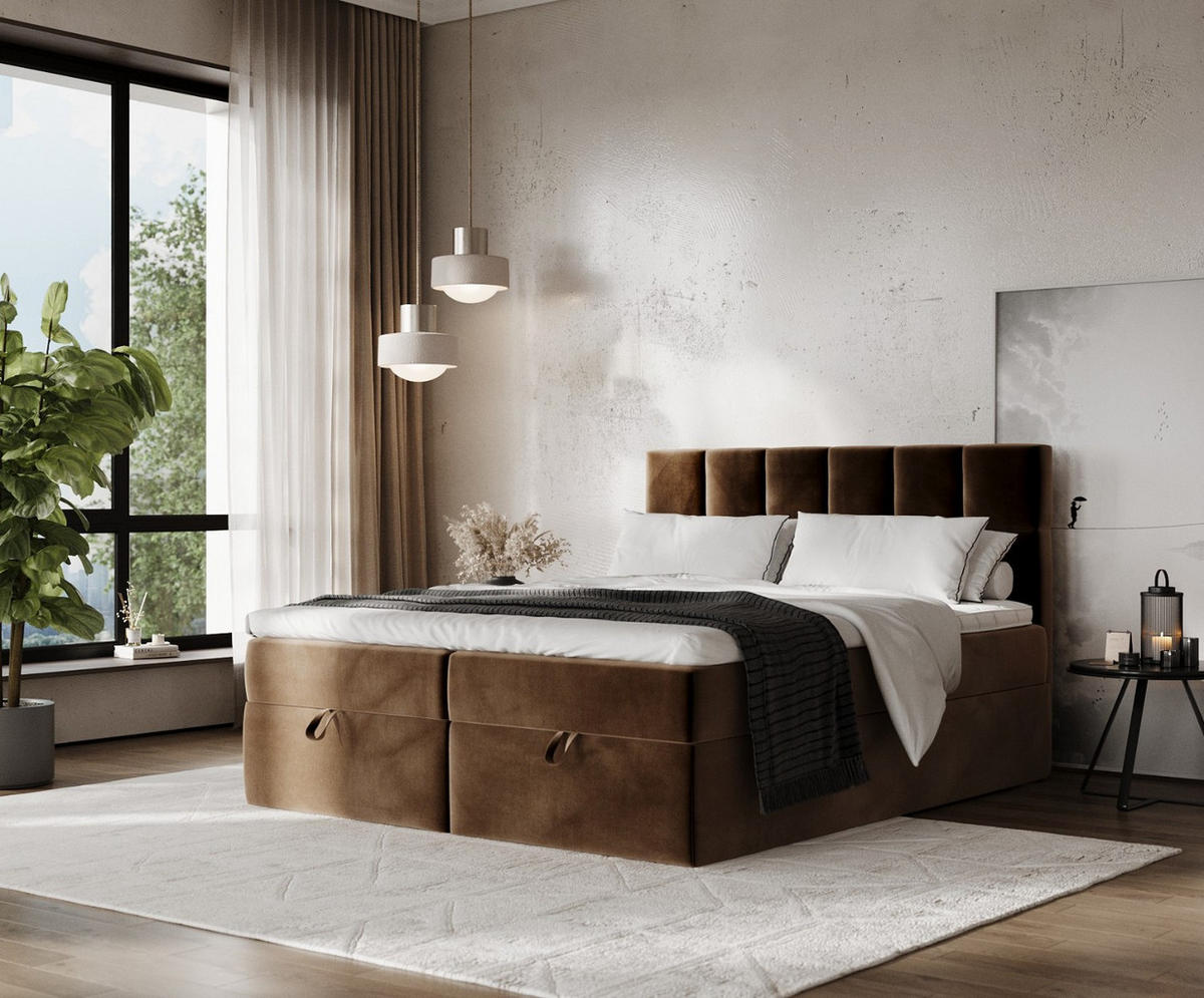 BOXBETT Savio 200/200 cm Braun im Kronos Stoff - Schwarz/Braun, Holz/Holzwerkstoff (200/200cm) - AltaBeds