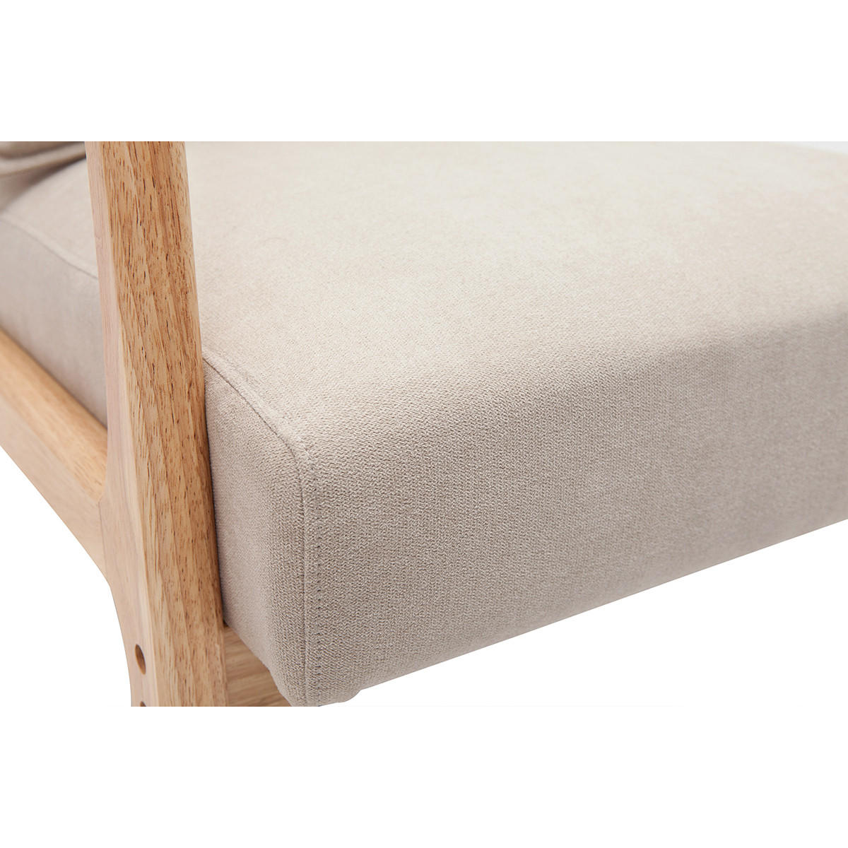 SESSEL Stoff Samteffekt Beige Helles Holz DERRY - Beige, Textil (84/75.5/66cm) - Miliboo