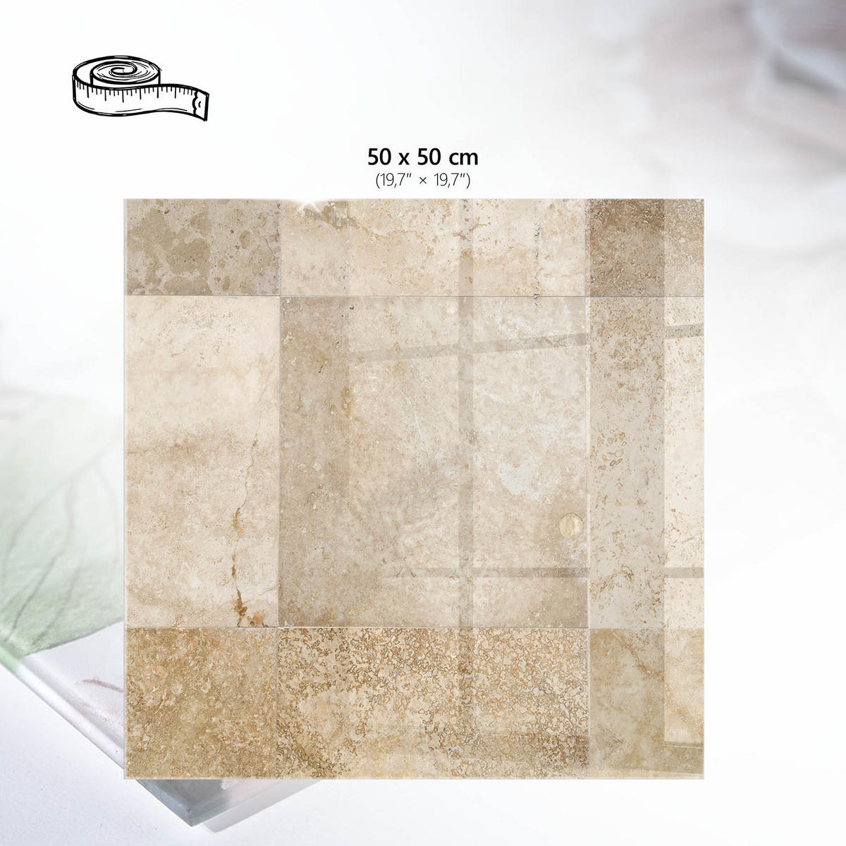 TISCHPLATTE 50x50 cm – Beige Mosaik - Creme, Glas (50/50/0.4cm) - Wallfluent