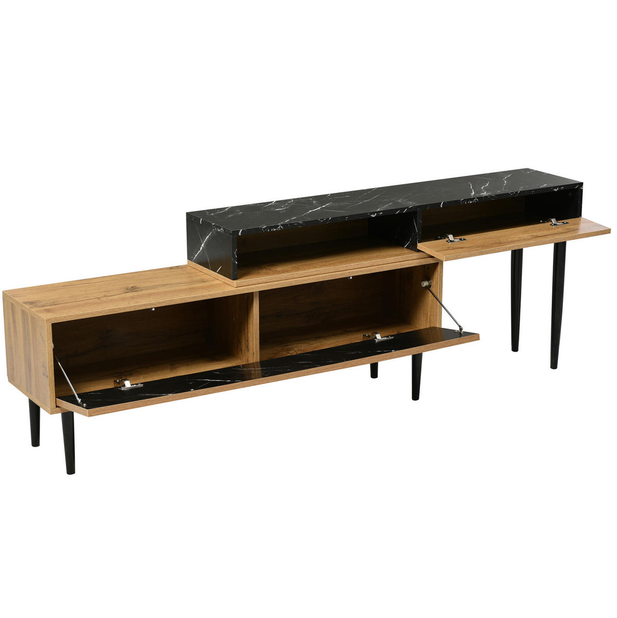TV-STÄNDER mit Regalfächern MDF in Marmor- und Holzoptik - Braun, Holzwerkstoff (30/58/129cm) - Beauniv